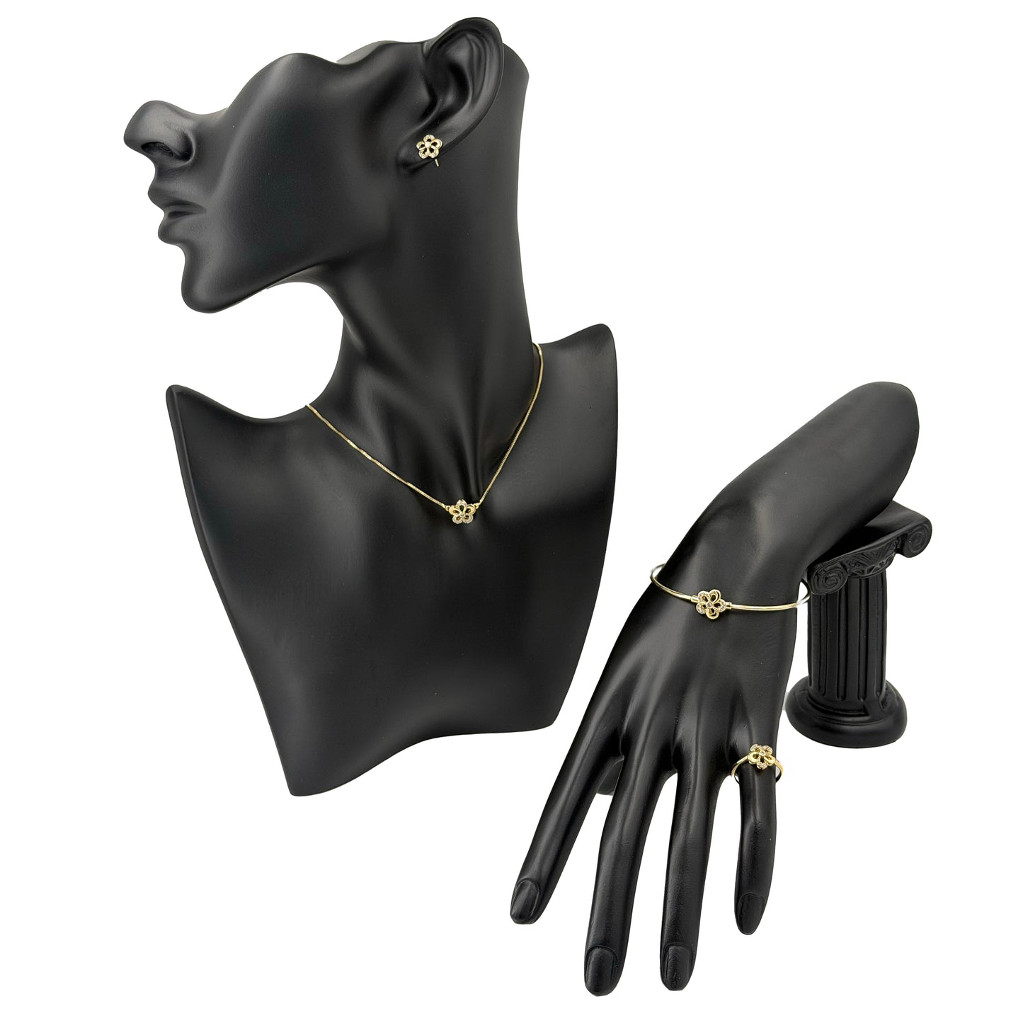 Set de Cadena con dije, anillo, zarcillos y brazalete oro laminado alta calidad