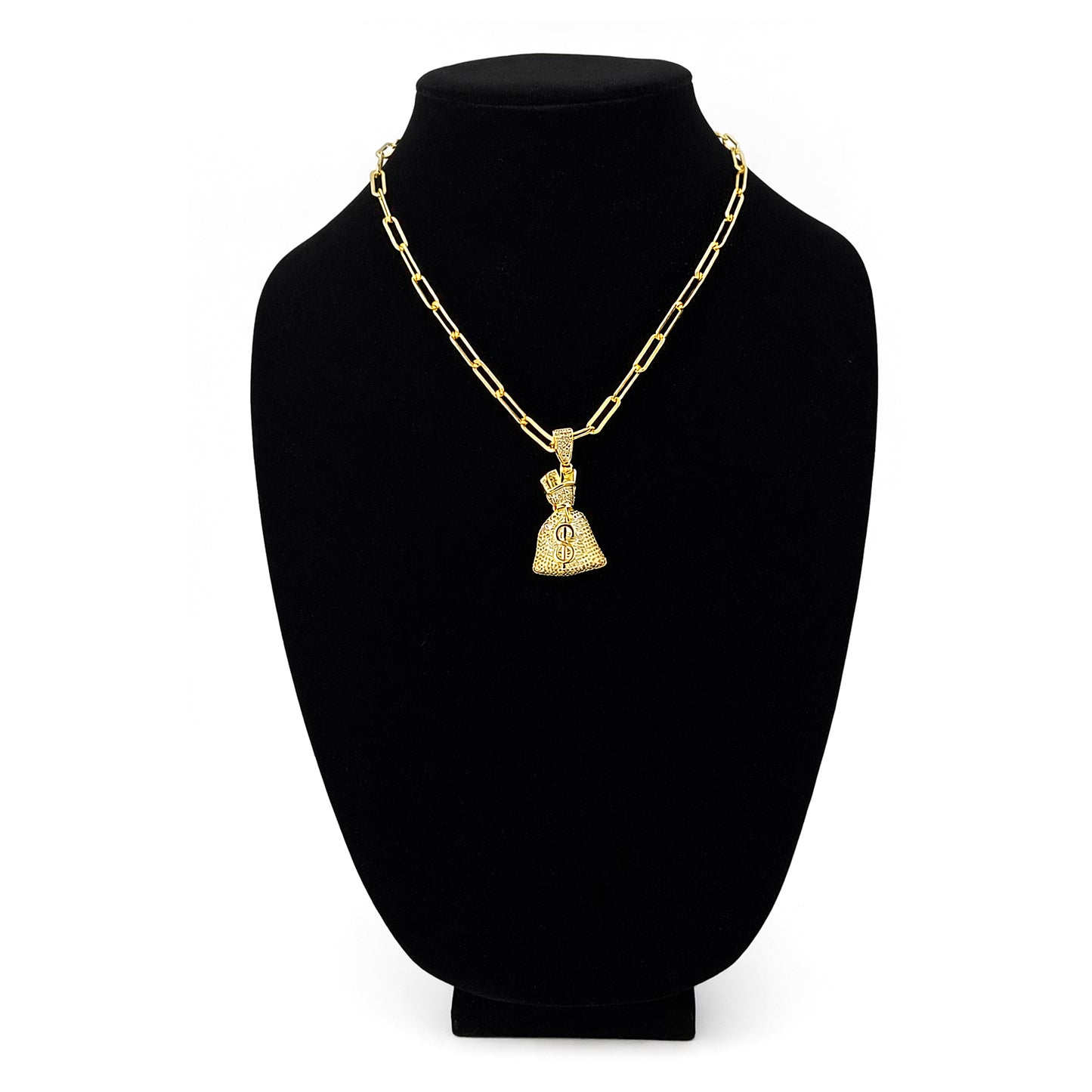 Cadena con bolsa de dinero oro laminado
