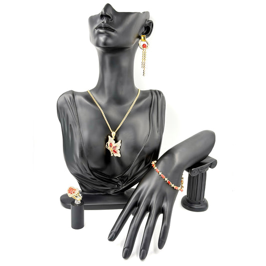 Set de cadena con dije, zarcillos, anillo, brazaletes de oro laminado alta calidad
