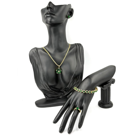 Cadena con dije, brazalete, zarcillos y anillo oro laminado alta calidad