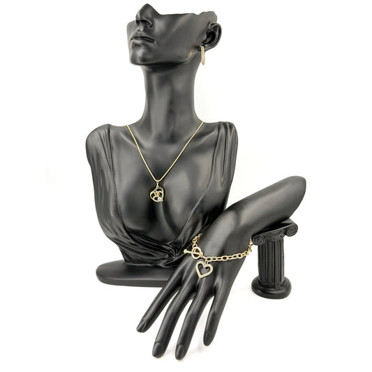 Cadena con dije, zarcillos y brazalete, oro laminado alta calidad