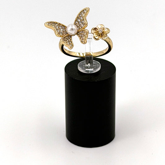 Anillo con mariposa y perla para dama oro laminado