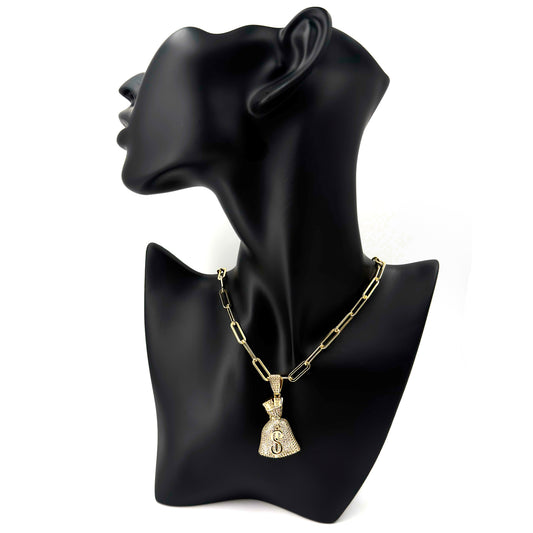 Cadena con bolsa de dinero oro laminado