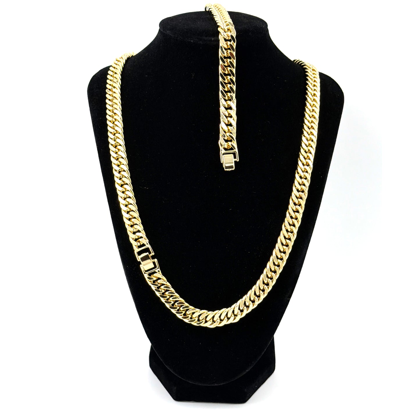 Juego de Cadena y Brazalete para Caballero en Oro Laminado