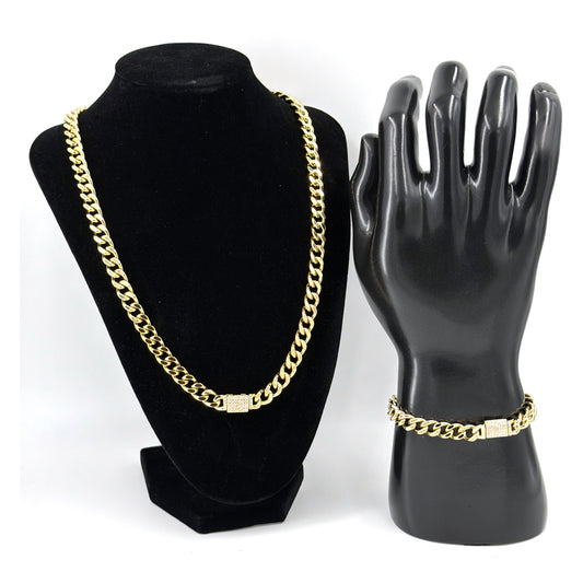 Juego de Cadena y Brazalete para Caballero Oro Laminado